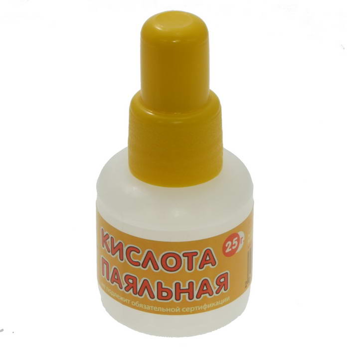 Флюс для пайки Кислота паяльная, 25 мл, пластмассовый флакон с крышкой и дозатором