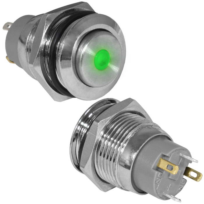Кнопка антивандальная RUICHI GQ16H-10Z/J/G/N, OFF-ON, рабочая температура -25…+55 °C, никелированная латунь