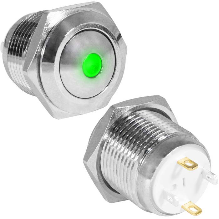 Кнопка антивандальная RUICHI GQ16B-10D/J/G/N, OFF-(ON), рабочая температура -25…+55 °C, никелированная латунь
