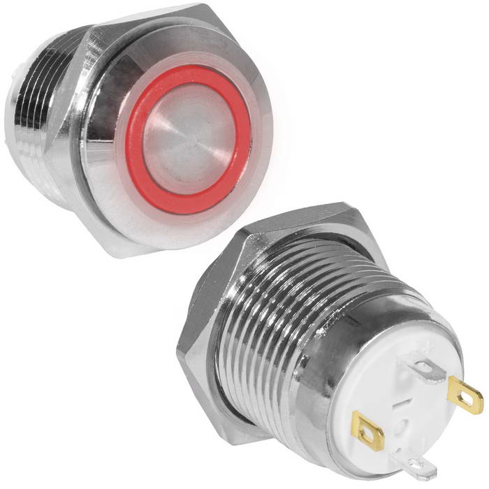 Кнопка антивандальная RUICHI GQ16F-10E/J/R/N, OFF-(ON), рабочая температура -25…+55 °C, никелированная латунь