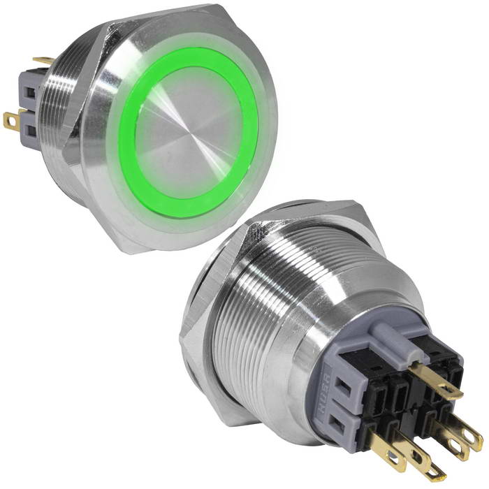 Кнопка антивандальная RUICHI GQ28-11ZE/G/N, ON-OFF+OFF-ON, рабочая температура -25…+55 °C, никелированная латунь