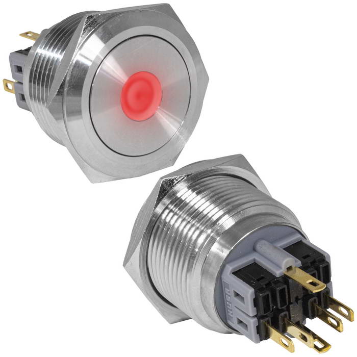 Кнопка антивандальная RUICHI GQ30-11D/R/N, ON-(OFF)+OFF-(ON), рабочая температура -25…+55 °C, никелированная латунь