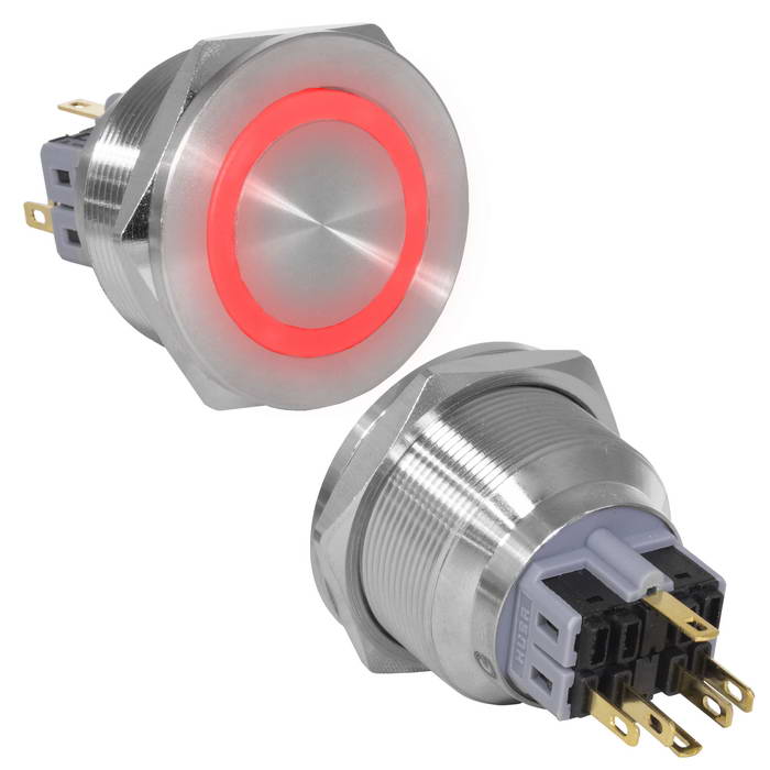 Кнопка антивандальная RUICHI GQ30PF-11ZE/R/N, ON-OFF+OFF-ON, рабочая температура -25…+55 °C, никелированная латунь