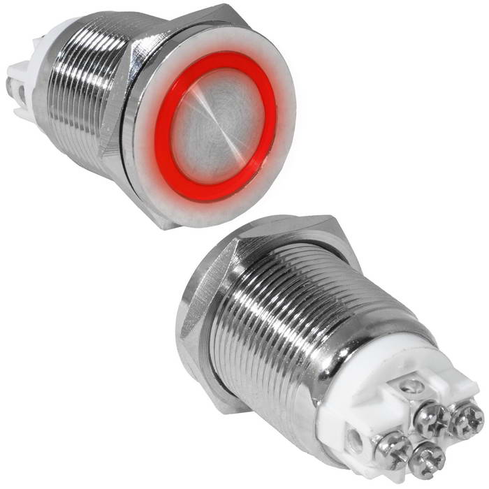 Кнопка антивандальная RUICHI GQ19PF-10ZE/R/N, OFF-ON, рабочая температура -25…+55 °C, никелированная латунь