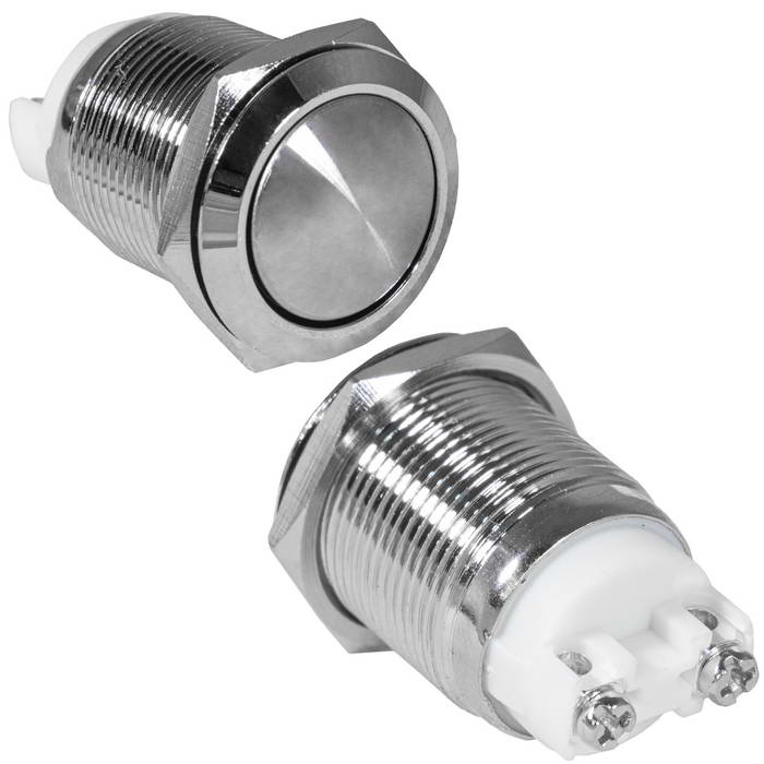 Кнопка антивандальная RUICHI GQ19SB-10Z/N, OFF-ON, рабочая температура -25…+55 °C, никелированная латунь