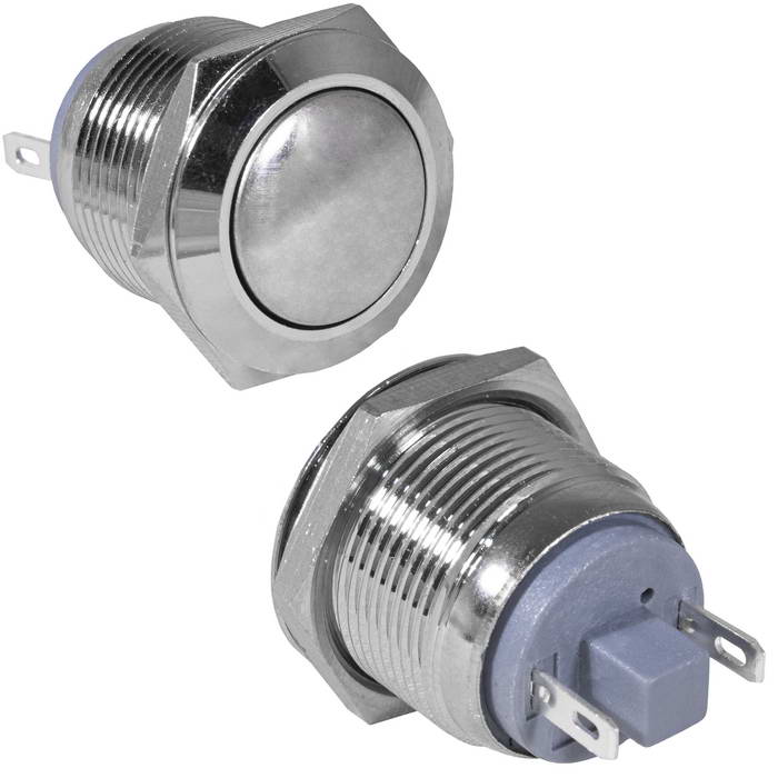 Кнопка антивандальная RUICHI GQ19B-10/J/N, OFF-(ON), рабочая температура -25…+55 °C, никелированная латунь