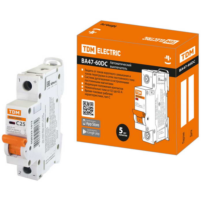 ВА47-60DC 1P 25А 6кА х-ка С 220В