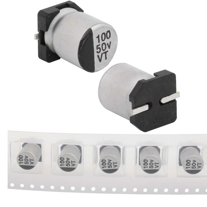 EVT050ADA101M08B0 JWCO Конденсатор электролитический SMD, 100 мкФ, 50 В, 8х10.5 мм, -55…+105 °C, наработка 2000 часов