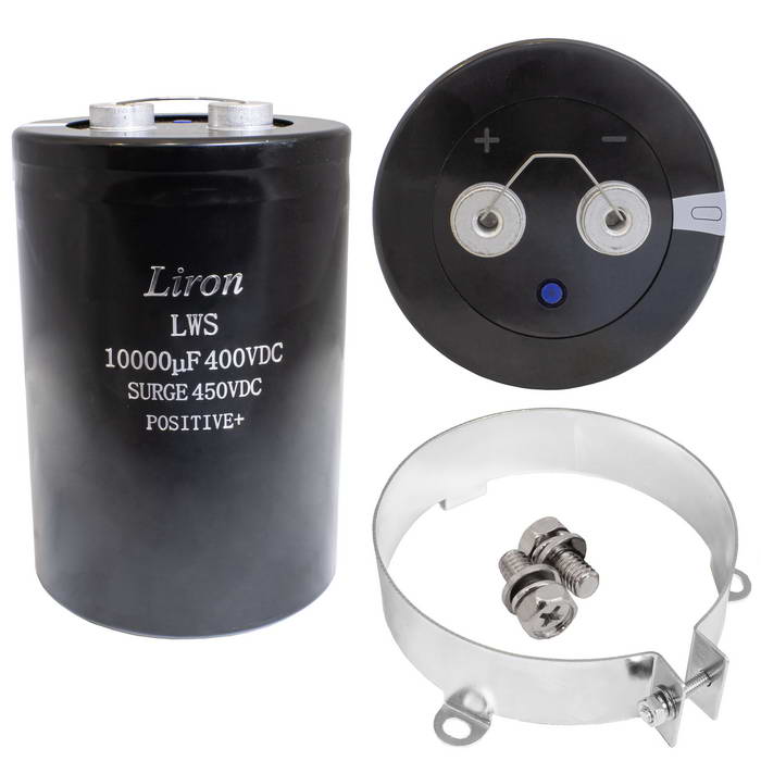 LWS2G103MF130YD6 Liron электролитический конденсатор с винтовыми выводами (screw      terminal) радиальный 10000 мкФ, 400   В, 90х130 мм, -40…+85 °C, наработка 2000 часов