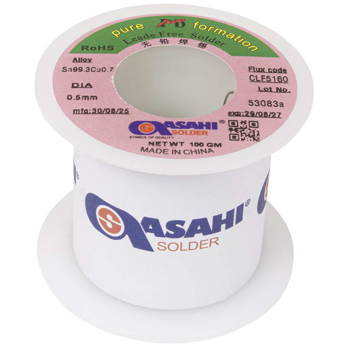 Припой ASAHI Sn99.3/CU0.7 d0.5mm 100g бессвинцовый, с флюсом CLF5160