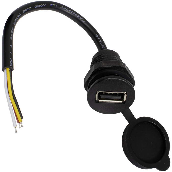 Разъём USB-4Pin M18 cap RUICHI, длина кабеля 150 мм, 2 контакта, защитная крышка