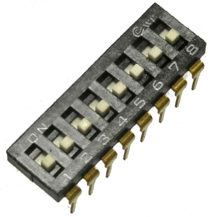 DIP-переключатель RUICHI DS2-08, 25 мА, 24 В, 50 мОм, 8 (ON-OFF) с шагом 2,54