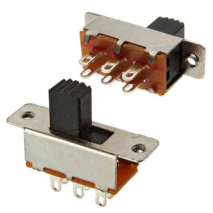 Движковый переключатель RUICHI KBB40-2P2W, ON-ON DPDT 6P, 0.5 А, 250 В, 30 мОм, 18.9х7.5х23.5 мм