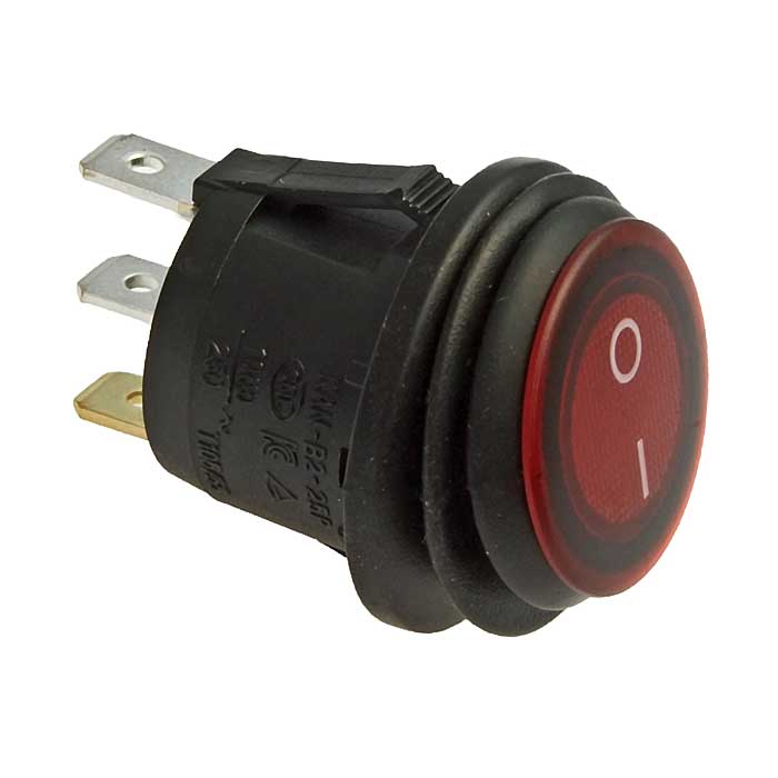 Клавишный переключатель RUICHI SB040-12V, IP65, ON-OFF, диаметр 20.2 мм, красный