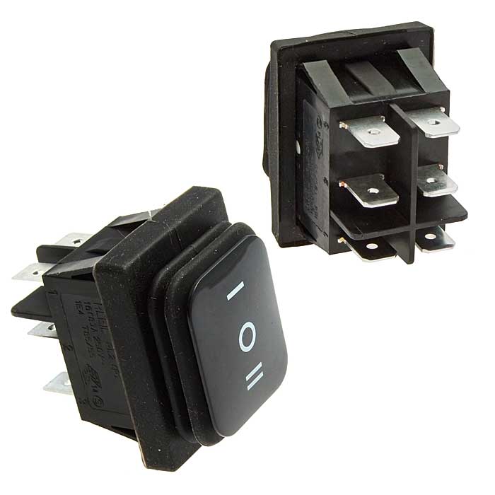 Клавишный переключатель RUICHI SB090, IP65, (ON)-OFF-(ON), 22x30 мм