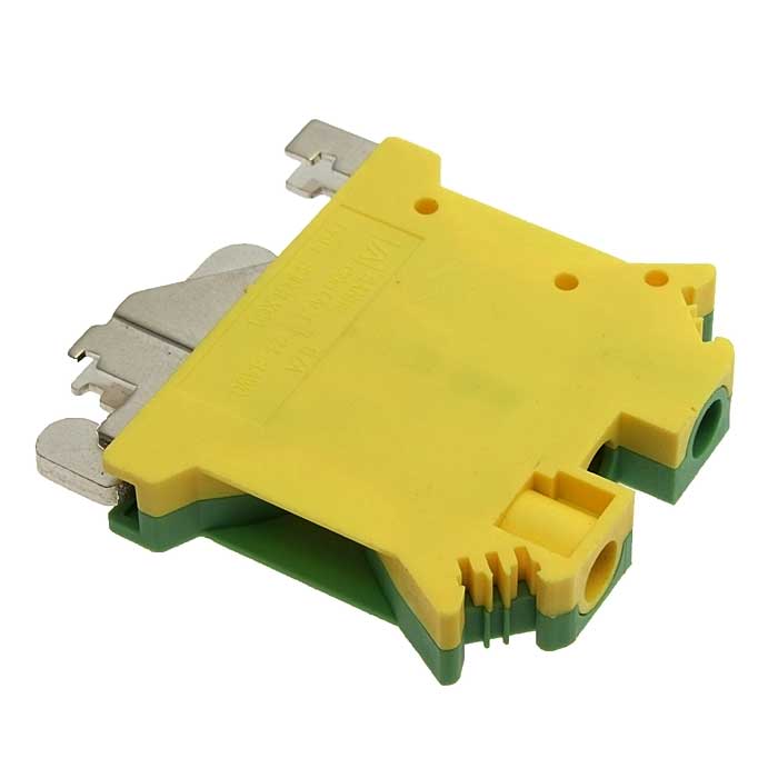 Клеммная колодка на DIN-рейку SANHE SHUKT6N, UL/IEC, 65 А, 2000 В, 24-10 AWG, PA66, корпус желто-зеленый