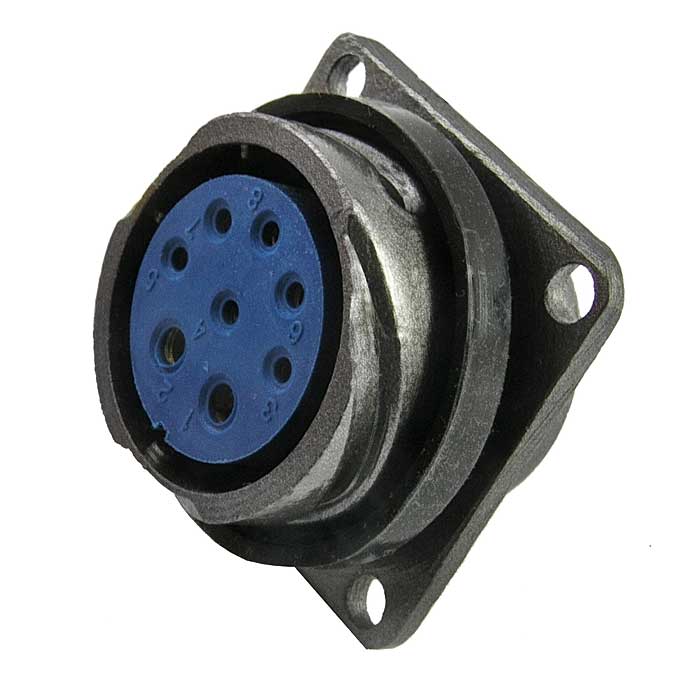 Разъём-розетка быстросъемный цилиндрический RUICHI FQ24-8pin ZK, 8-ми контактный, 25 А, 400 В, IP67, -55…+85 °С, корпус стационарный, 4 точки крпеления, алюминиевый, контакт медный