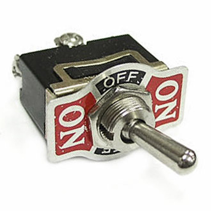 Тумблер трехпозиционный однополюсный RUICHI KN3(C)-103, 53х15.8х29 мм, ON-OFF-ON, SPDT C/O, 6 А, 250 В, 50 мОм, 3 контакта, под винт