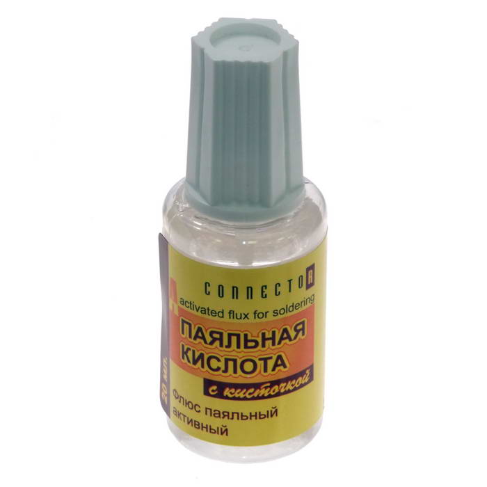 Флюс для пайки Кислота паяльная, 20 мл, пластмассовый флакон с крышкой с кисточкой