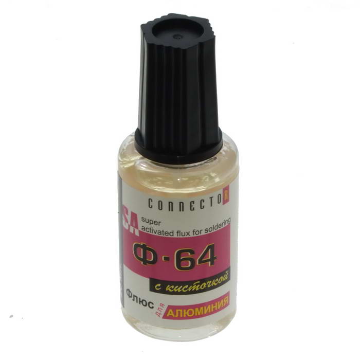 Флюс для пайки алюминия и др. Ф-64, 20 мл, Пластмассовый флакон с крышкой с кисточкой