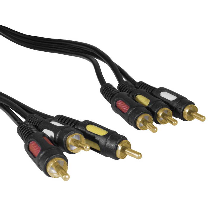 Аудио-видео шнур RUICHI 3 RCA - 3 RCA, 3 м, черный, GOLD