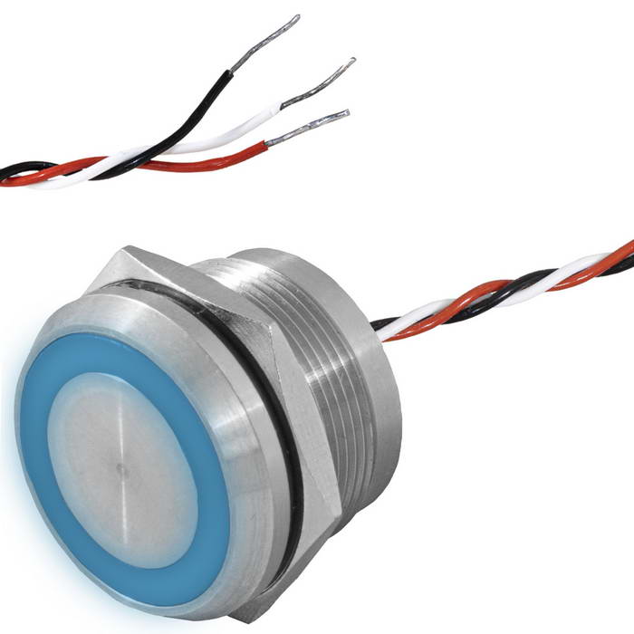Кнопка пьезо с подсветкой, с фиксацией RUICHI RPS25ZE/B on-off, М25, IP68, нержавеющая  сталь