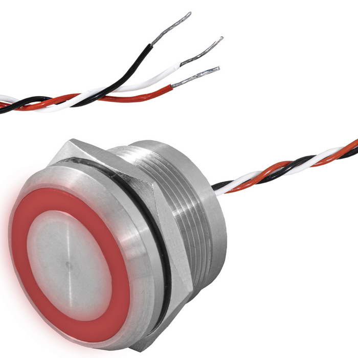 Кнопка пьезо с подсветкой, с фиксацией RUICHI RPS22ZE/R on-off, М22, IP68, нержавеющая  сталь
