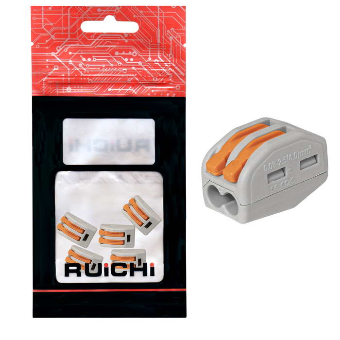 Клемма зажимная соединительная 2-контактная RUICHI 222-412, 32 А, 250 В, PA66, упаковка 5  шт.