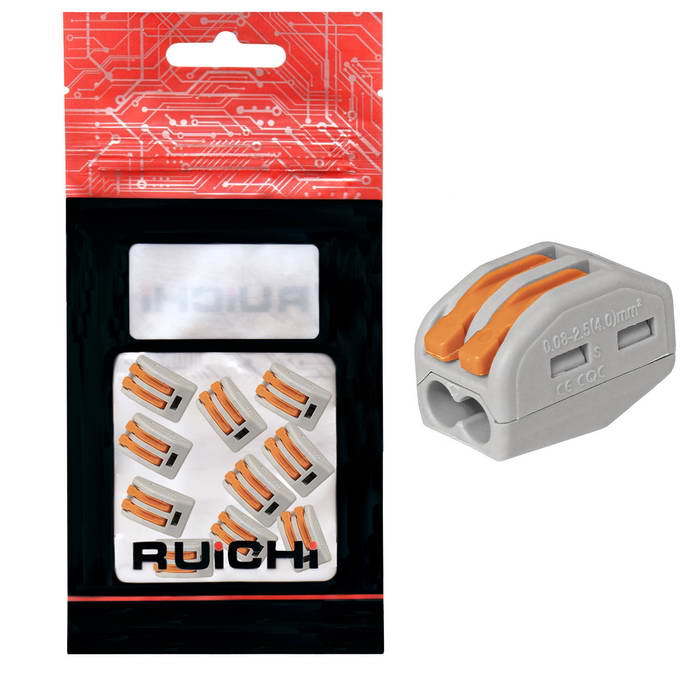 Клемма зажимная соединительная 2-контактная RUICHI 222-412, 32 А, 250 В, PA66, упаковка 10  шт.