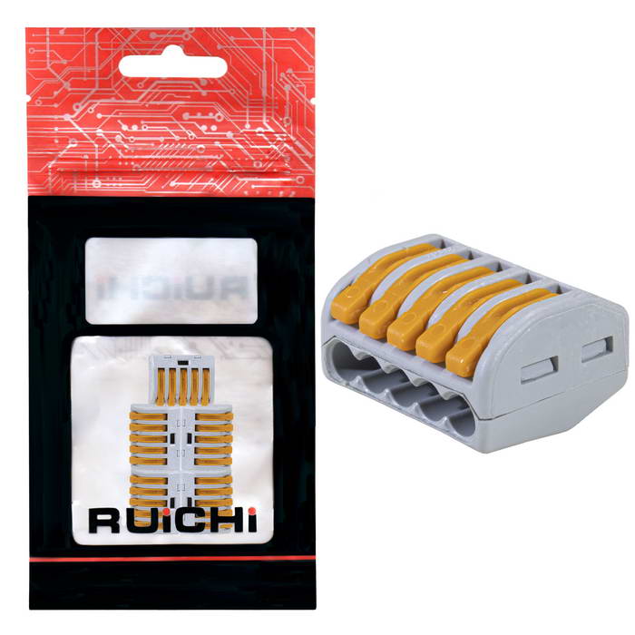 Клемма зажимная соединительная 5-контактная RUICHI 222-415, 32 А, 250 В, PA66, упаковка 5  шт.