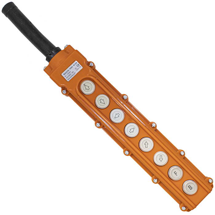 Пост 8-ми кнопочный на кабель RUICHI GB8-B104, 50х70х320 мм, 250 В, 5 А, 50 мОм, -25…+70 °С, пластик, крышка ABS, оранжевый