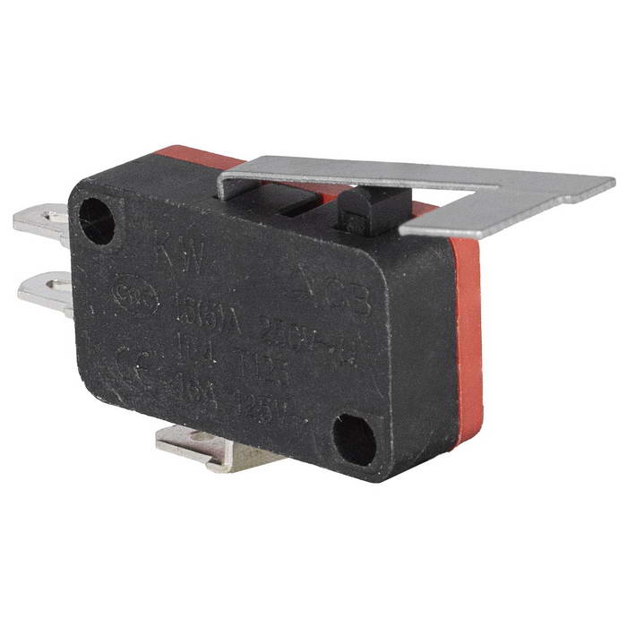 Микропереключатель с угловой планкой 90° RUICHI KW7-07-01, 15.9х10.3х27.8 мм, ON-(ON), SPDT 3P, 250 В, 5 А, 30 мОм, -25...+85 °C
