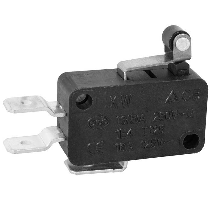 Микропереключатель с роликовым рычагом RUICHI KW7-21, 15.9х10.3х29 мм, ON-(ON), SPDT 3P, 250 В, 15 А, 30 мОм, -25...+85 °C