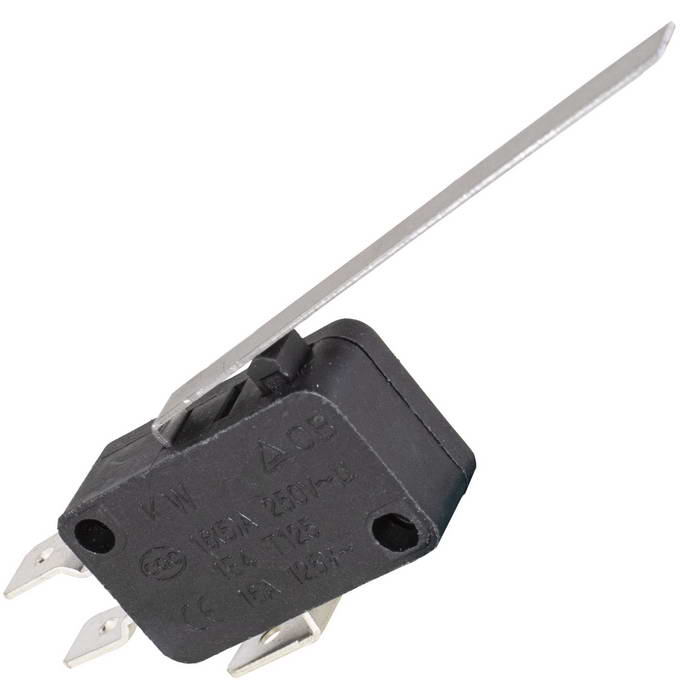 Микропереключатель с удлиненным рычагом RUICHI KW7-23, 15.9х10.3х27.8 мм, ON-(ON), SPDT 3P, 250 В, 5 А, 30 мОм, -25...+85 °C