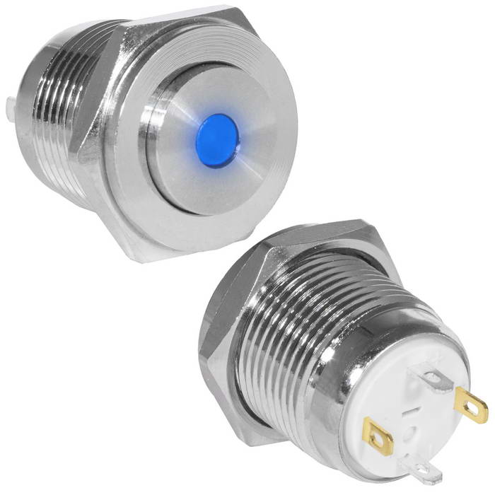Кнопка антивандальная RUICHI GQ16PH-10D/J/B/N, OFF-(ON), рабочая температура -25…+55 °C, никелированная латунь