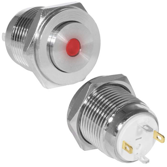 Кнопка антивандальная RUICHI GQ16PH-10D/J/R/N, OFF-(ON), рабочая температура -25…+55 °C, никелированная латунь
