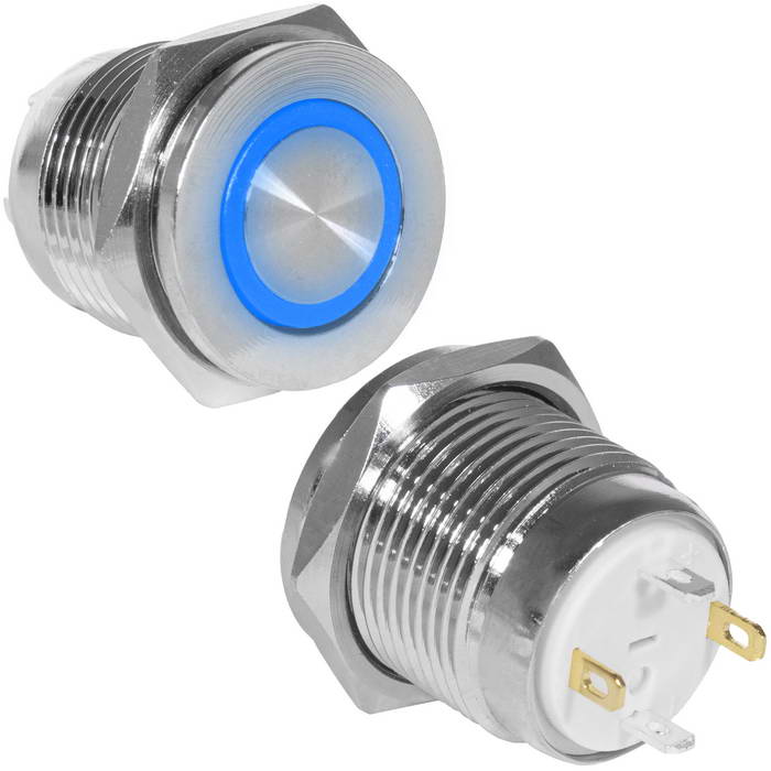 Кнопка антивандальная RUICHI GQ16PF-10E/J/B/N, OFF-(ON), рабочая температура -25…+55 °C, никелированная латунь
