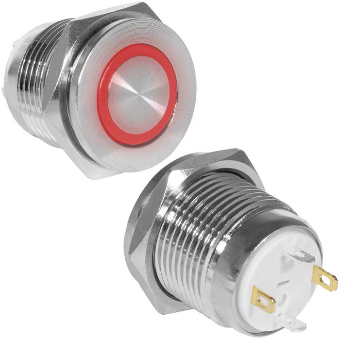 Кнопка антивандальная RUICHI GQ16PF-10E/J/R/N, OFF-(ON), рабочая температура -25…+55 °C, никелированная латунь