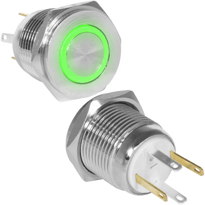 Кнопка антивандальная RUICHI GQ16PF-10E/JL/G/N, OFF-(ON), рабочая температура -25…+55 °C, никелированная латунь