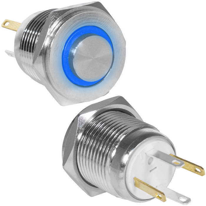 Кнопка антивандальная RUICHI GQ16PH-10E/JL/B/N, OFF-(ON), рабочая температура -25…+55 °C, никелированная латунь
