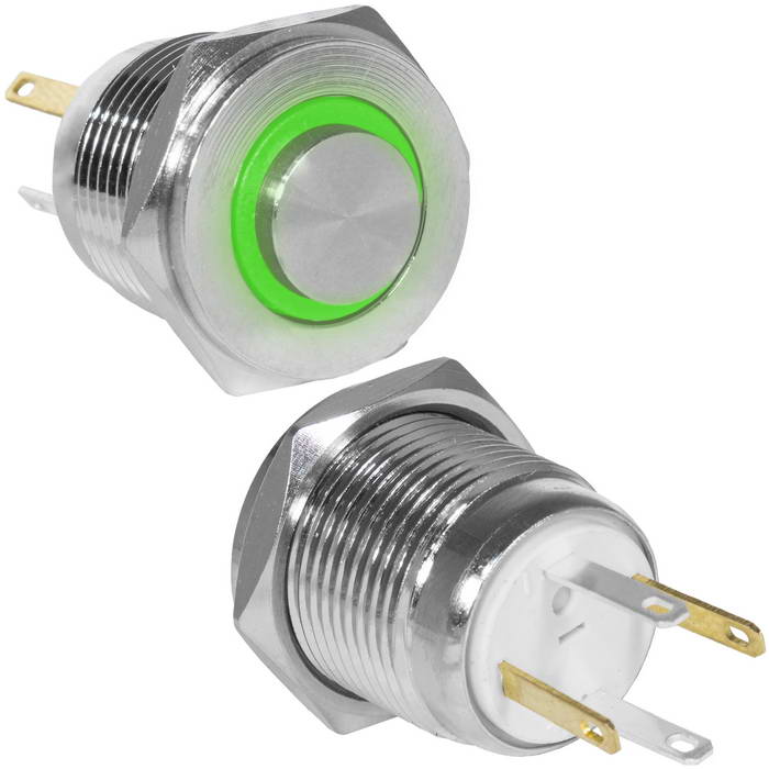 Кнопка антивандальная RUICHI GQ16PH-10E/JL/G/N, OFF-(ON), рабочая температура -25…+55 °C, никелированная латунь