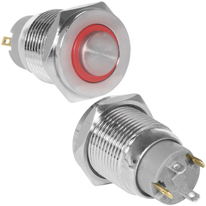 Кнопка антивандальная RUICHI GQ16PH-10ZE/J/R/N, OFF-ON, рабочая температура -25…+55 °C, никелированная латунь
