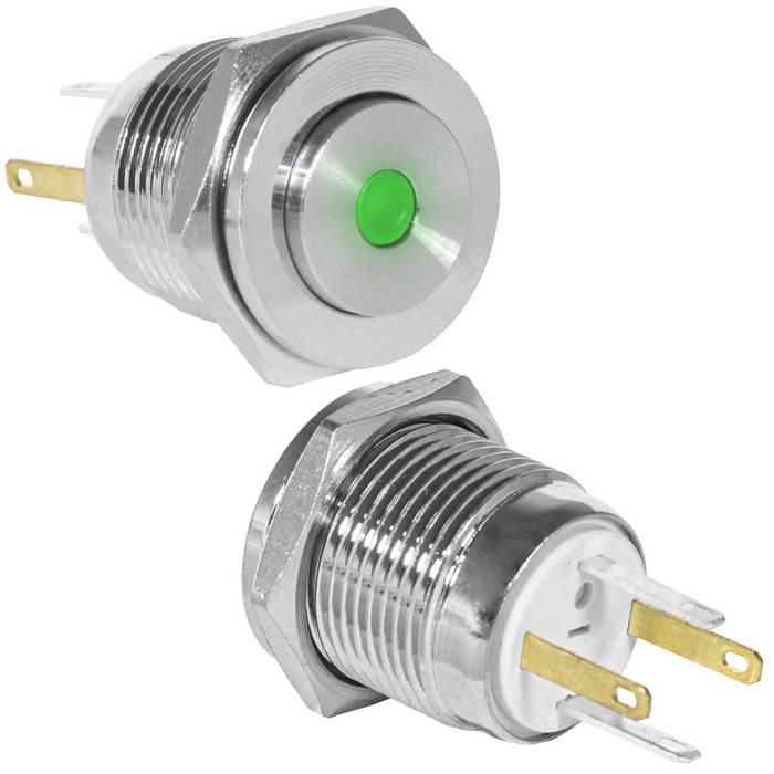 Кнопка антивандальная RUICHI GQ16PH-10D/JL/G/N, OFF-(ON), рабочая температура -25…+55 °C, никелированная латунь