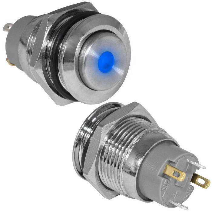 Кнопка антивандальная RUICHI GQ16H-10Z/J/B/N, OFF-ON, рабочая температура -25…+55 °C, никелированная латунь