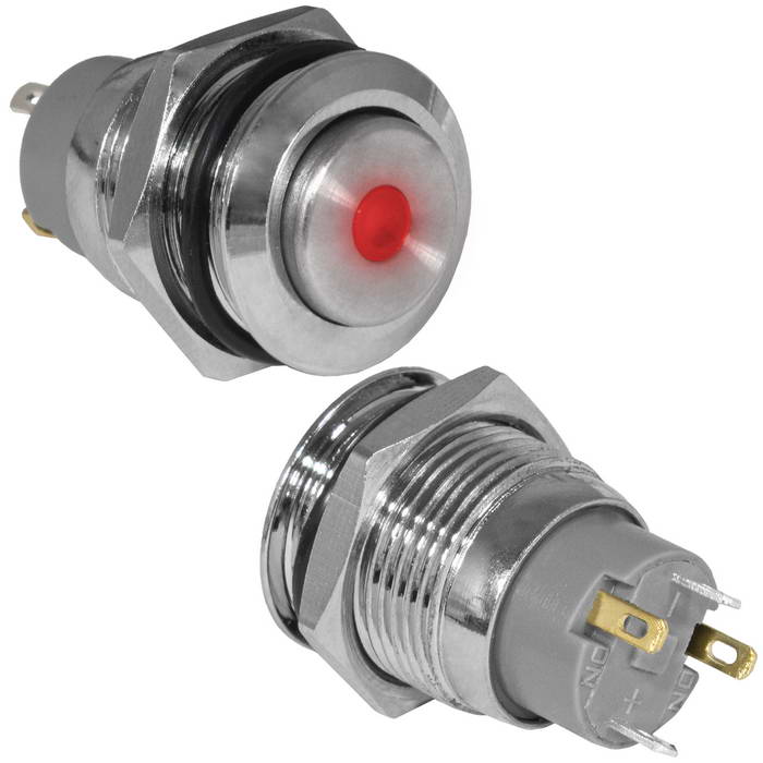 Кнопка антивандальная RUICHI GQ16H-10Z/J/R/N, OFF-ON, рабочая температура -25…+55 °C, никелированная латунь