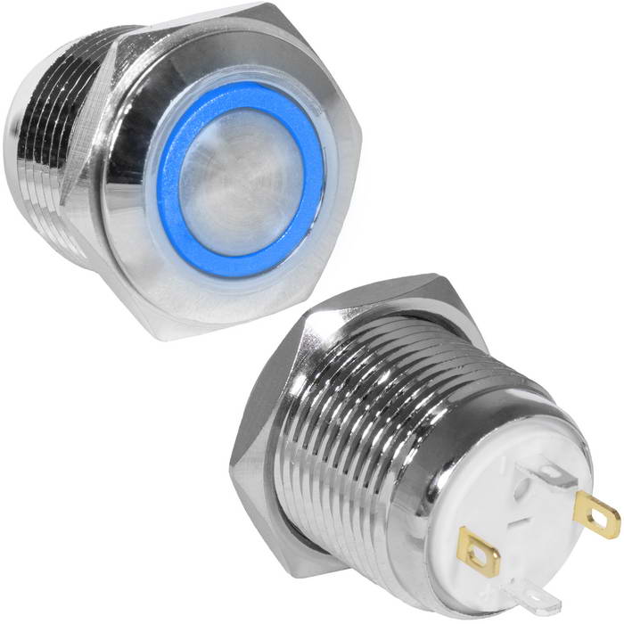 Кнопка антивандальная RUICHI GQ16F-10E/J/B/N, OFF-(ON), рабочая температура -25…+55 °C, никелированная латунь