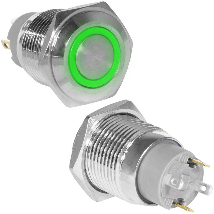 Кнопка антивандальная RUICHI GQ16F-10ZE/J/G/N, OFF-ON, рабочая температура -25…+55 °C, никелированная латунь