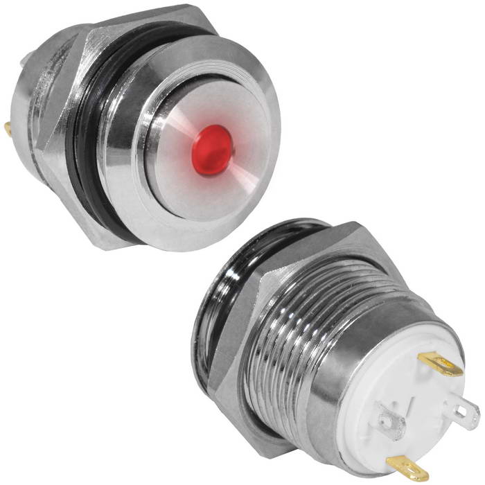 Кнопка антивандальная RUICHI GQ16H-10/J/R/N, OFF-(ON), рабочая температура -25…+55 °C, никелированная латунь