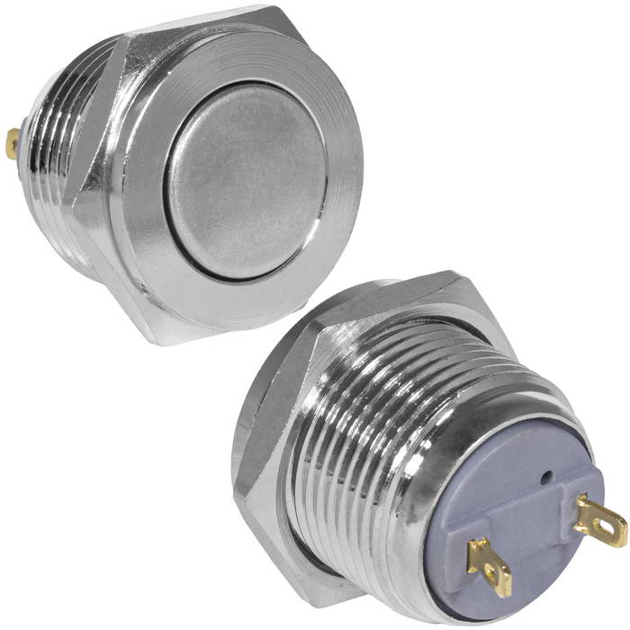 Кнопка антивандальная RUICHI GQ16PF-10/J/N, OFF-(ON), рабочая температура -25…+55 °C, никелированная латунь
