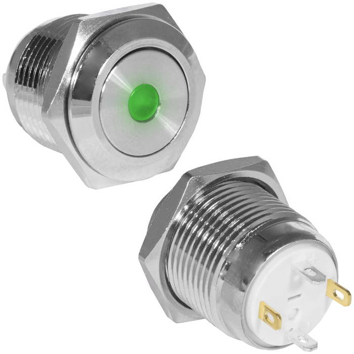 Кнопка антивандальная RUICHI GQ16F-10D/J/G/N, OFF-(ON), рабочая температура -25…+55 °C, никелированная латунь
